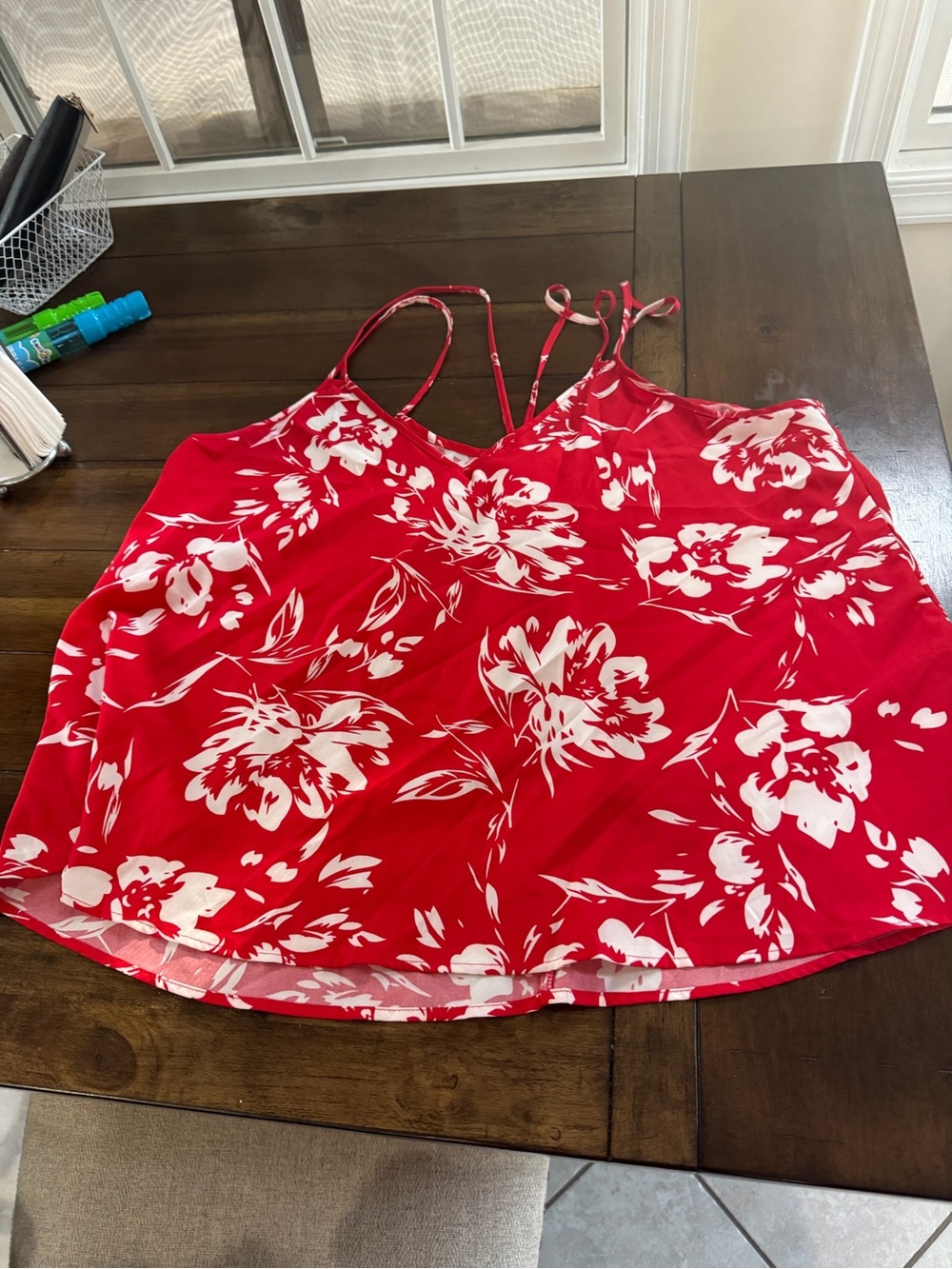 Women's Red Floral Strappy Tank Top